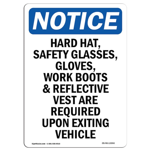 OSHA Sign, Hard Hat Safety Glasses Gloves, 5in X 3.5in Decal, 10PK, 3.5" W, 5" H, Portrait, PK10